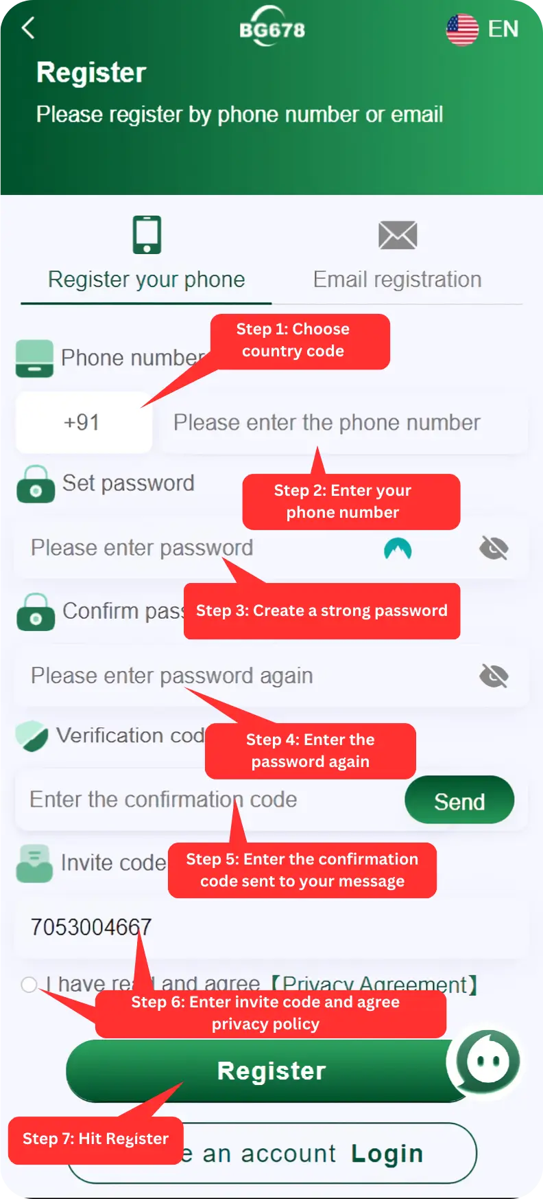 BG 678 GAME Registration Instruction